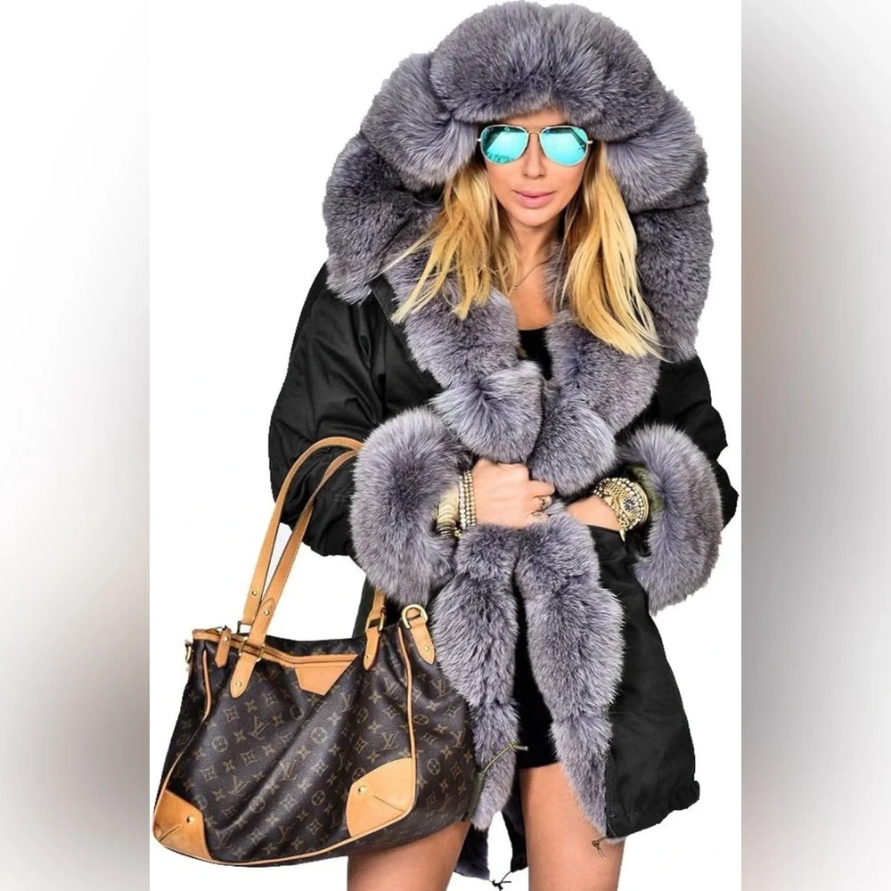 BLACK Hooded Faux Fur Lined Warm Coat NEW ARRIVES NEW